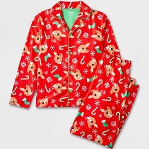 Kids Rudolph the‎ Red-Nosed Reindeer Christmas Pajamas Set size 6-7 Button Down